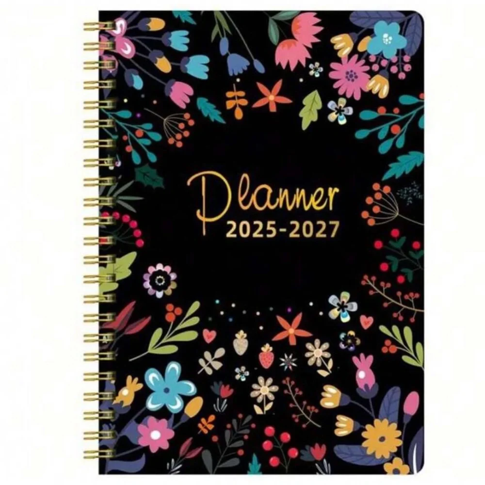 2025 - 2027 3 Year Black Floral Planner Calendar